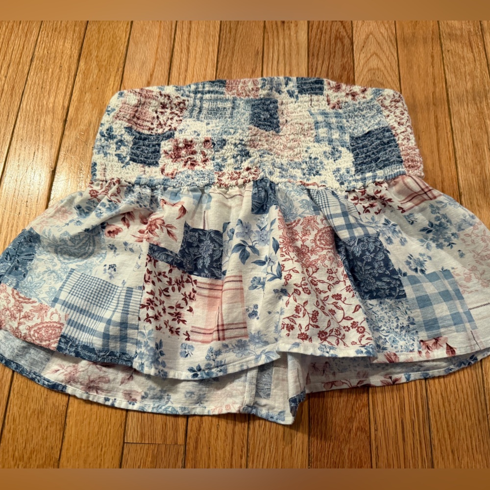 Ae Patchwork Strapless Crop Top Size M Cottage Co… - image 1